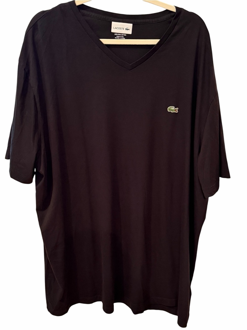 Lacoste Black Pima Cotton V Neck T Shirt 3XL Big Tall Classic Logo Peru